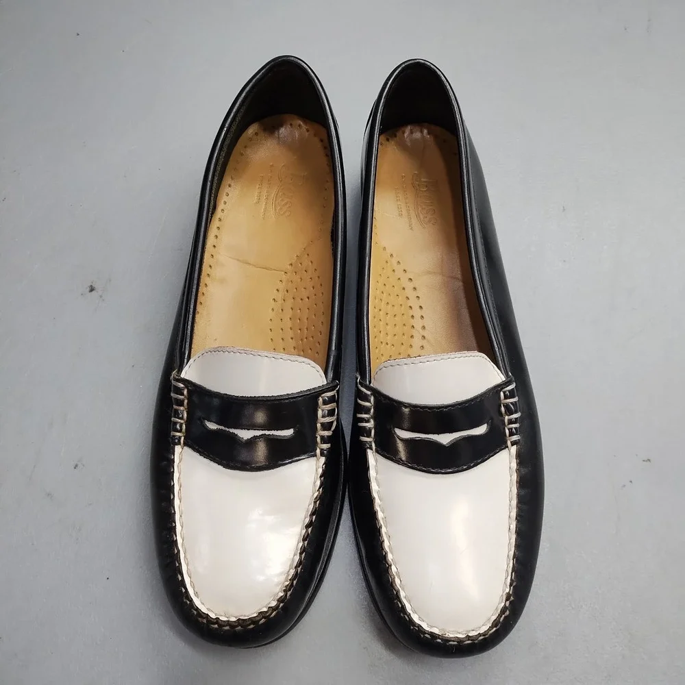 G.H. Bass Weejuns Ziggy Penny Loafers Womens Size 8M Black White Leather Slip On